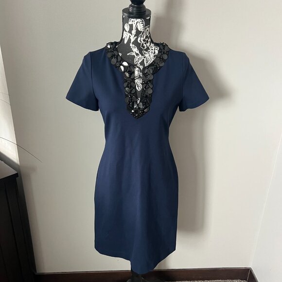 Tory Burch Ayla Ponte Knit Dress Navy Blue Designer Womens Size Small - Picture 4 of 7